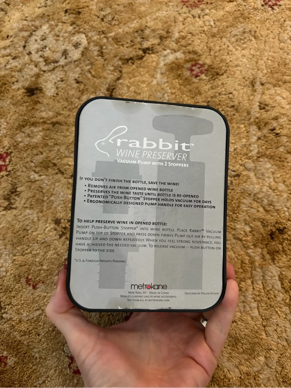 Rabbit Wine Preserver Vacuum Pump with 2 Stoppers - Silver